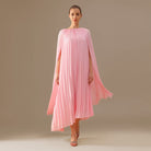 Boat Neckline Long Sleeve Pleated Dress - shopaleena