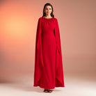 Bodycon Crepe Dress With Cape Effect - shopaleena