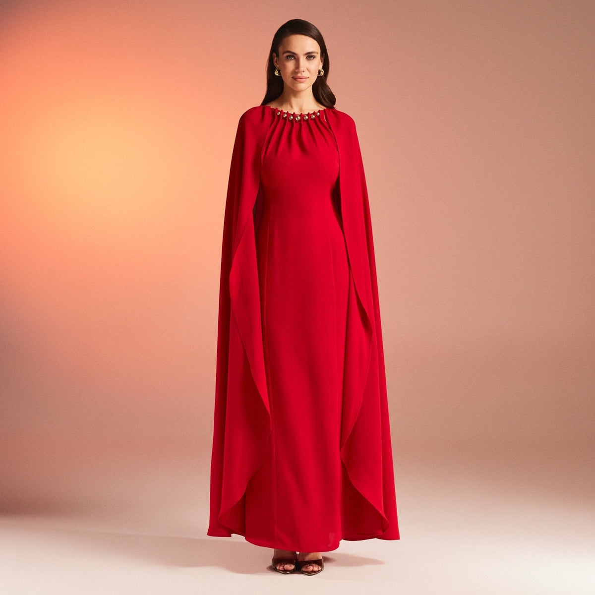 Bodycon Crepe Dress With Cape Effect - shopaleena