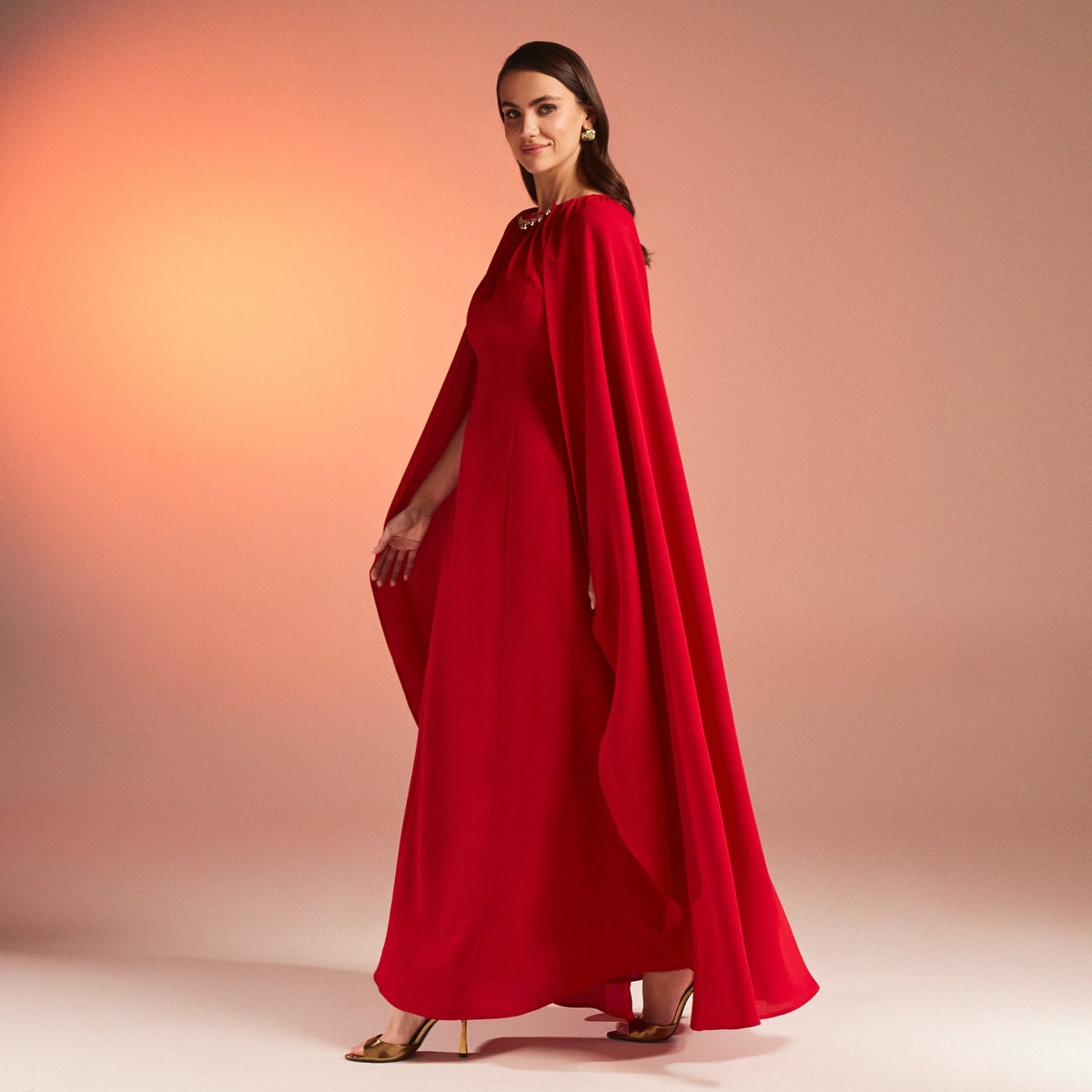 Bodycon Crepe Dress With Cape Effect - shopaleena