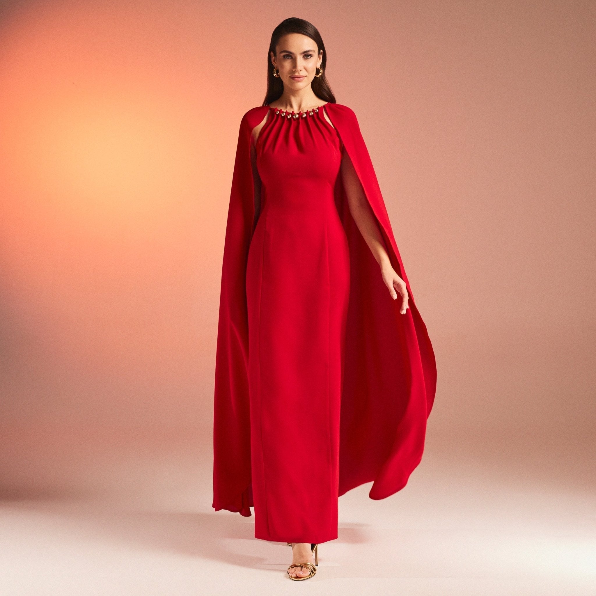 Bodycon Crepe Dress With Cape Effect - shopaleena