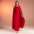 Bodycon Crepe Dress With Cape Effect - shopaleena