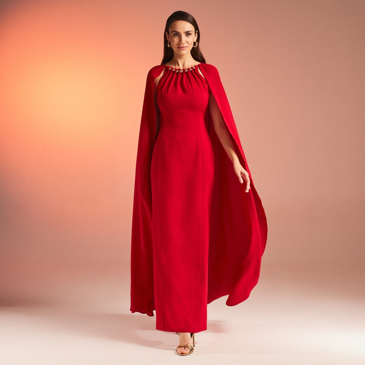 Bodycon Crepe Dress With Cape Effect - shopaleena