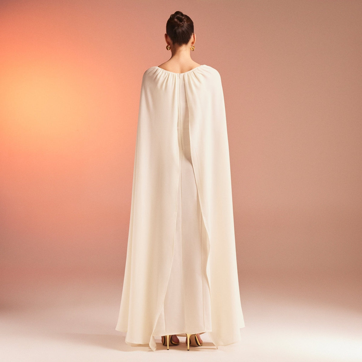 Bodycon Crepe Dress With Cape Effect - shopaleena