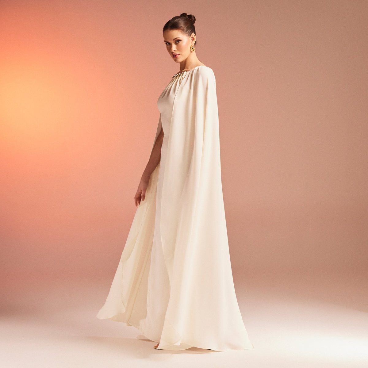 Bodycon Crepe Dress With Cape Effect - shopaleena