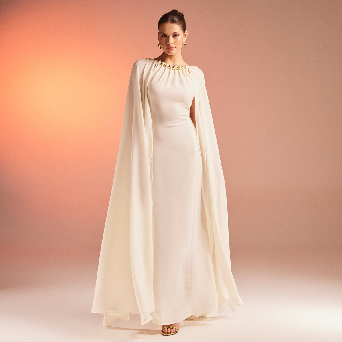 Bodycon Crepe Dress With Cape Effect - shopaleena