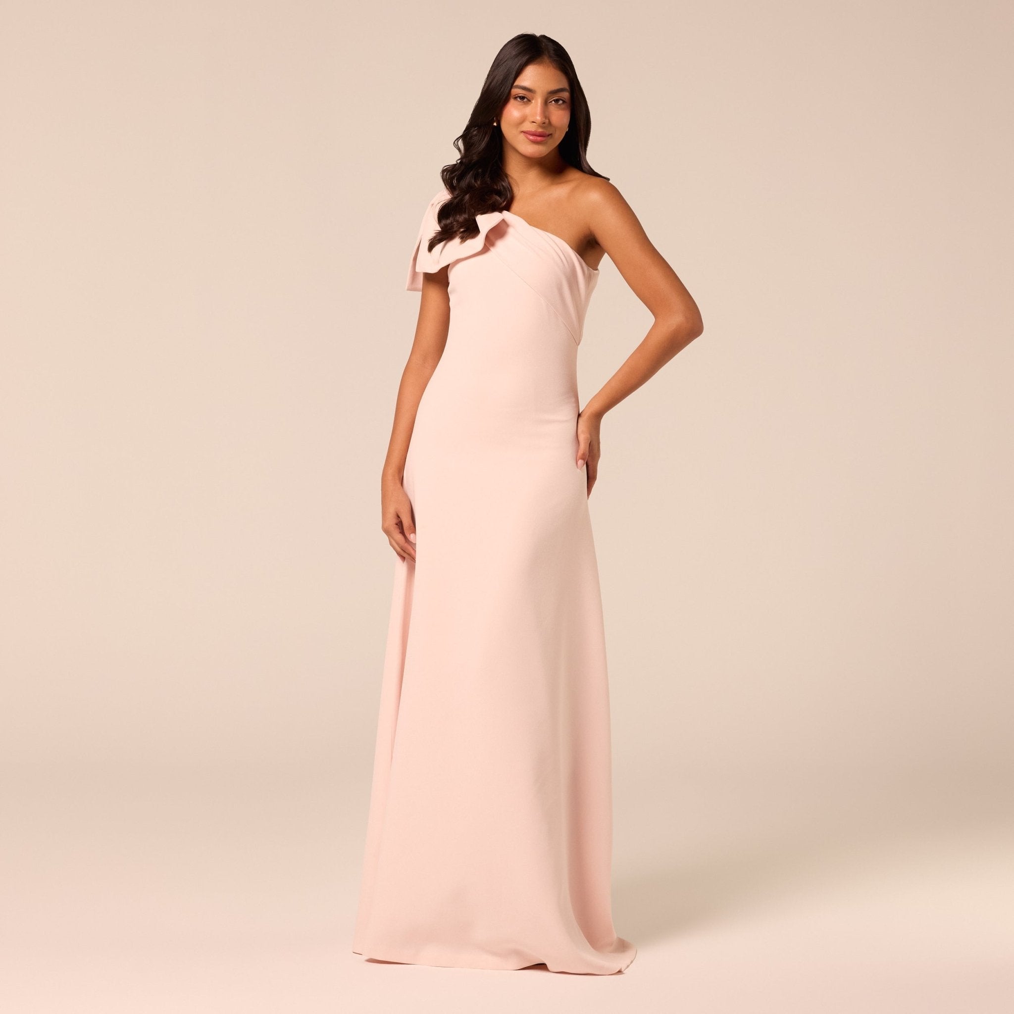 Bow One-Shoulder Crepe Maxi Dress - shopaleena