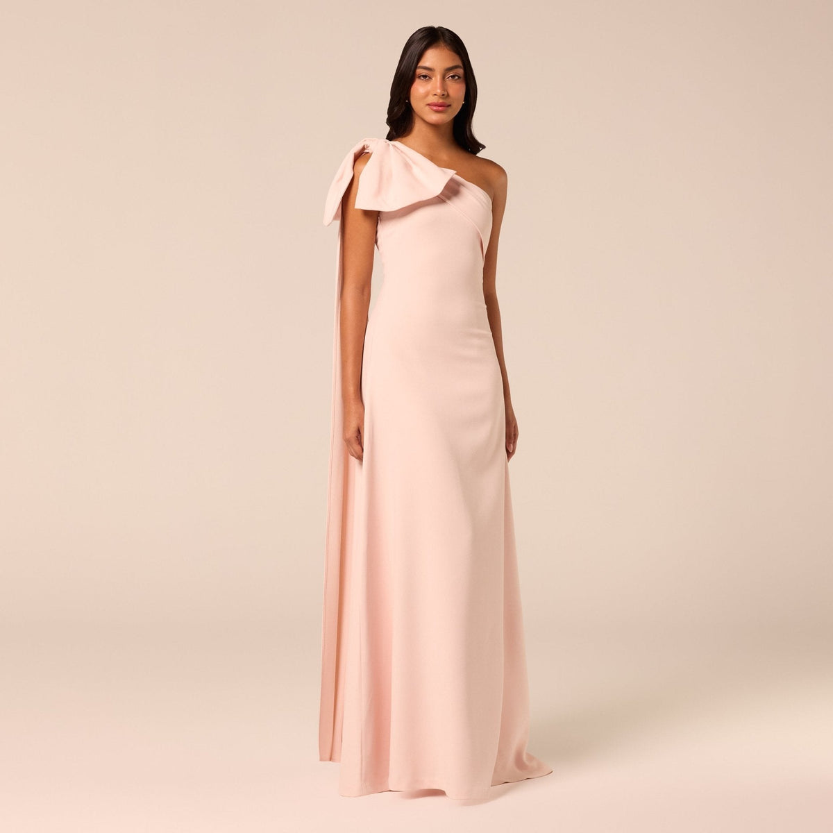 Bow One-Shoulder Crepe Maxi Dress - shopaleena