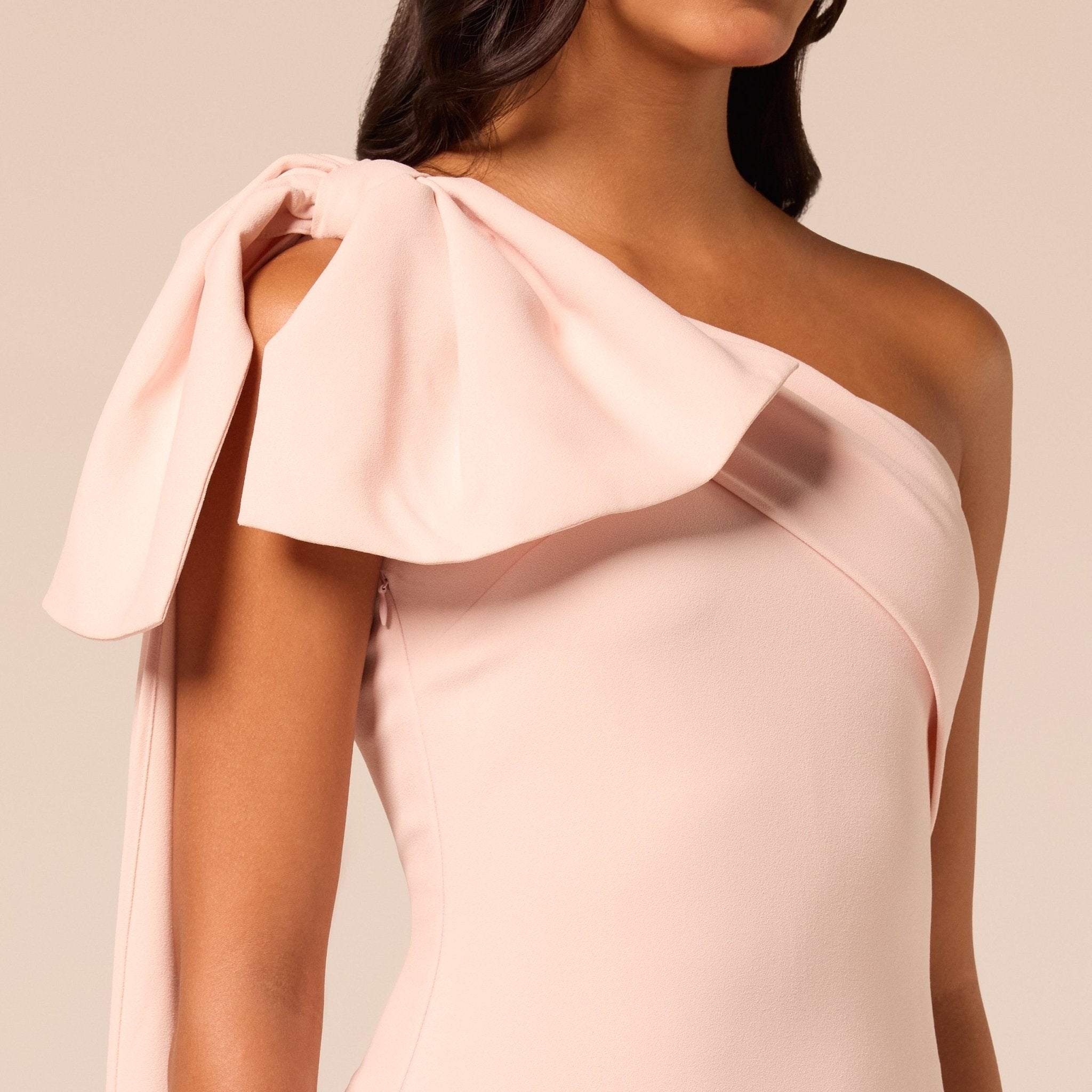 Bow One-Shoulder Crepe Maxi Dress - shopaleena
