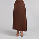 Brown A - line Satin Maxi Skirt - shopaleena