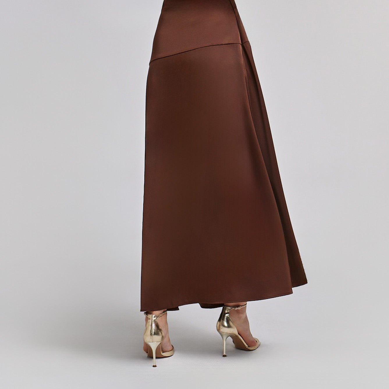 Brown A - line Satin Maxi Skirt - shopaleena