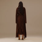 Brown All Pleats Long Sleeve Chiffon Dress - shopaleena