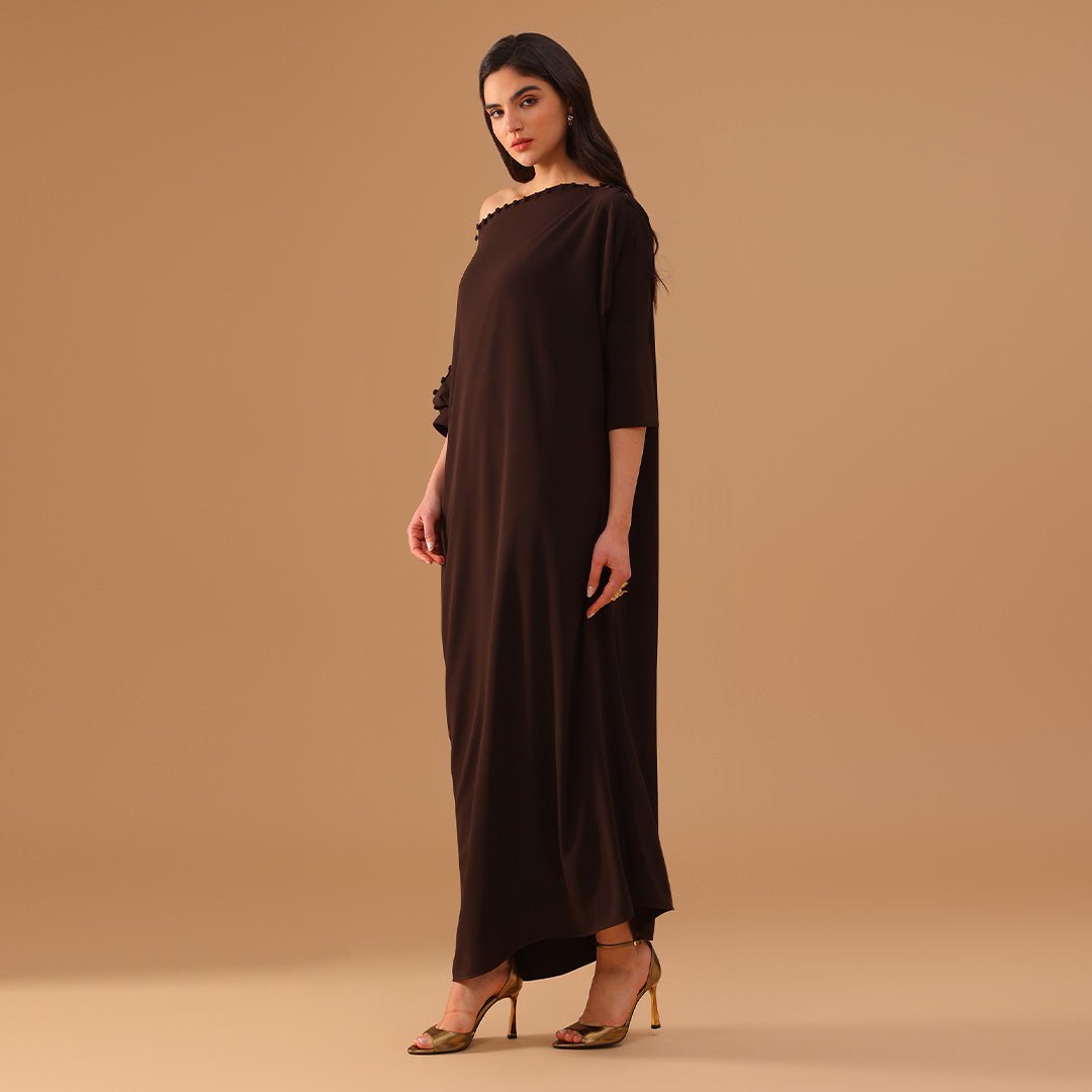 Brown Asymmetric Crepe Kaftan - shopaleena