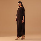 Brown Asymmetric Crepe Kaftan - shopaleena