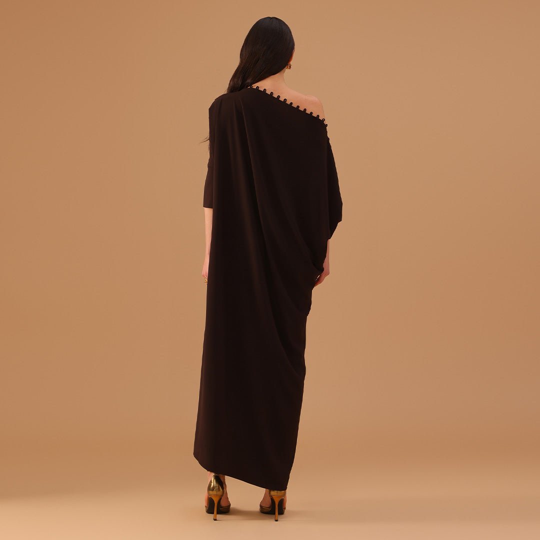 Brown Asymmetric Crepe Kaftan - shopaleena