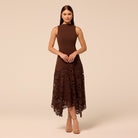 Brown Asymmetric Lace-Overlay Crepe Dress - shopaleena