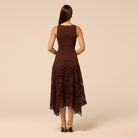 Brown Asymmetric Lace-Overlay Crepe Dress - shopaleena