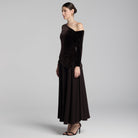 Brown Asymmetric Velvet and Crepe A - Line Dress - shopaleena