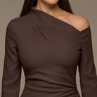 Brown Bare shoulder Crepe Maxi Dress - shopaleena