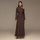 Brown Bare shoulder Crepe Maxi Dress - shopaleena