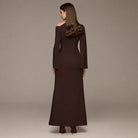 Brown Bare shoulder Crepe Maxi Dress - shopaleena