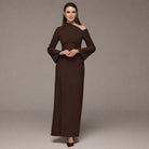 Brown Bare shoulder Crepe Maxi Dress - shopaleena