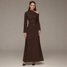 Brown Bare shoulder Crepe Maxi Dress - shopaleena