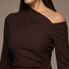 Brown Bare shoulder Crepe Maxi Dress - shopaleena