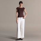 Brown Cap Sleeve Fitted Top - shopaleena