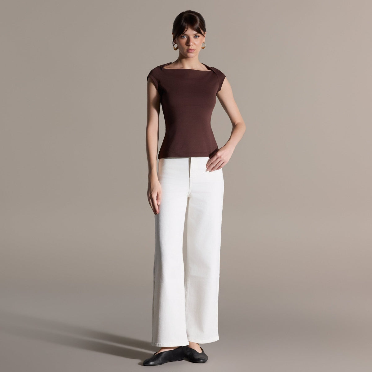 Brown Cap Sleeve Fitted Top - shopaleena