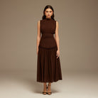 Brown Chiffon Maxi Dress - shopaleena