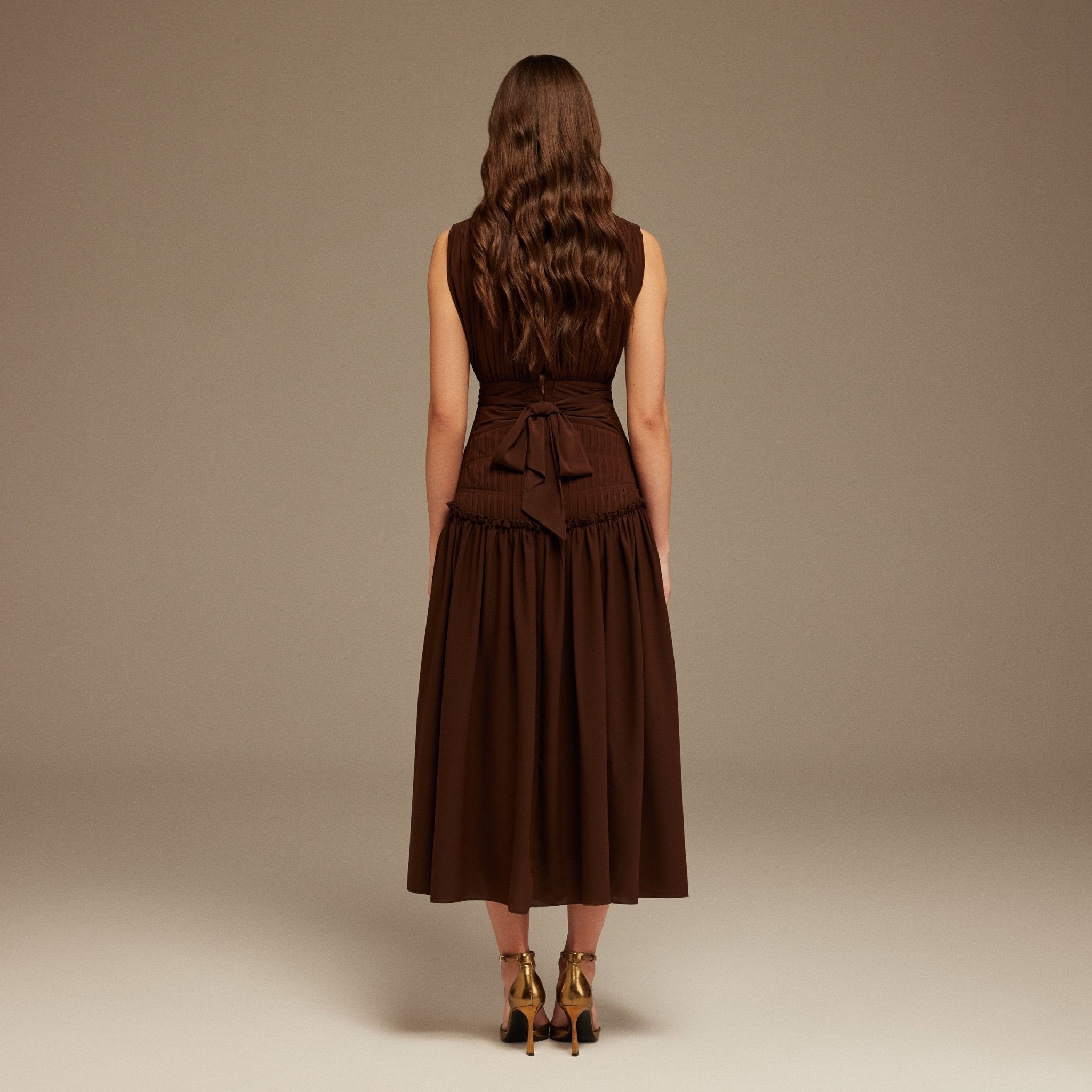 Brown Chiffon Maxi Dress - shopaleena