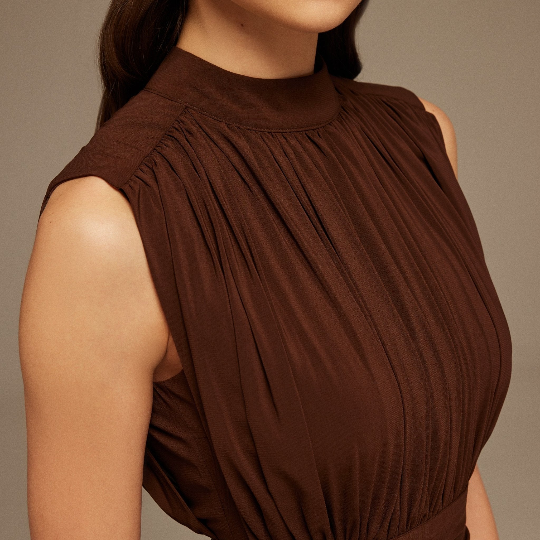 Brown Chiffon Maxi Dress - shopaleena