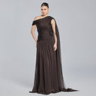 Brown Chiffon Pleated Gown with Back Scarf - shopaleena