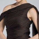 Brown Chiffon Pleated Gown with Back Scarf - shopaleena