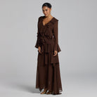Brown Chiffon Ruffle Maxi Dress - shopaleena