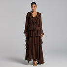 Brown Chiffon Ruffle Maxi Dress - shopaleena
