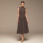 Brown Cotton Sleeveless Balloon Dress - shopaleena