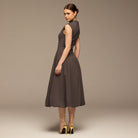 Brown Cotton Sleeveless Balloon Dress - shopaleena