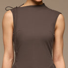 Brown Cotton Sleeveless Balloon Dress - shopaleena