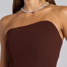 Brown Crepe & Chiffon One Shoulder Dress with Pleated Skirt - shopaleena
