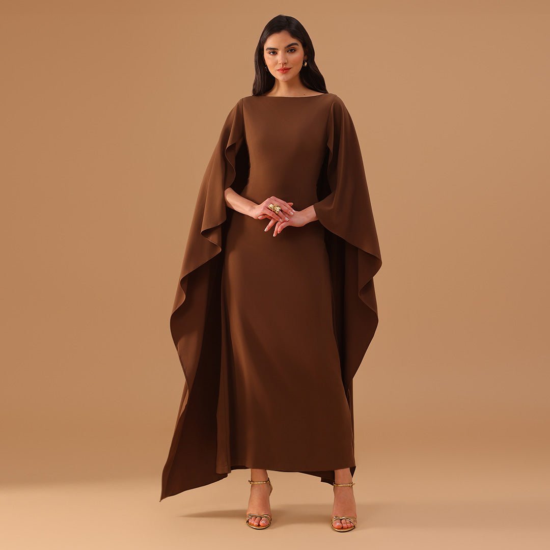 Brown Crepe Kaftan with Round Wide Neck - shopaleena