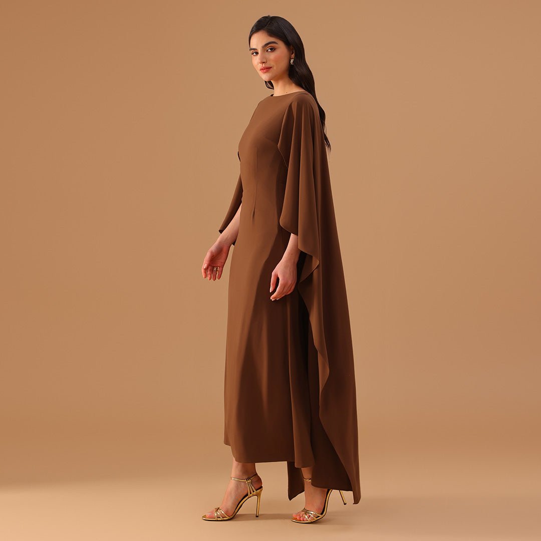 Brown Crepe Kaftan with Round Wide Neck - shopaleena