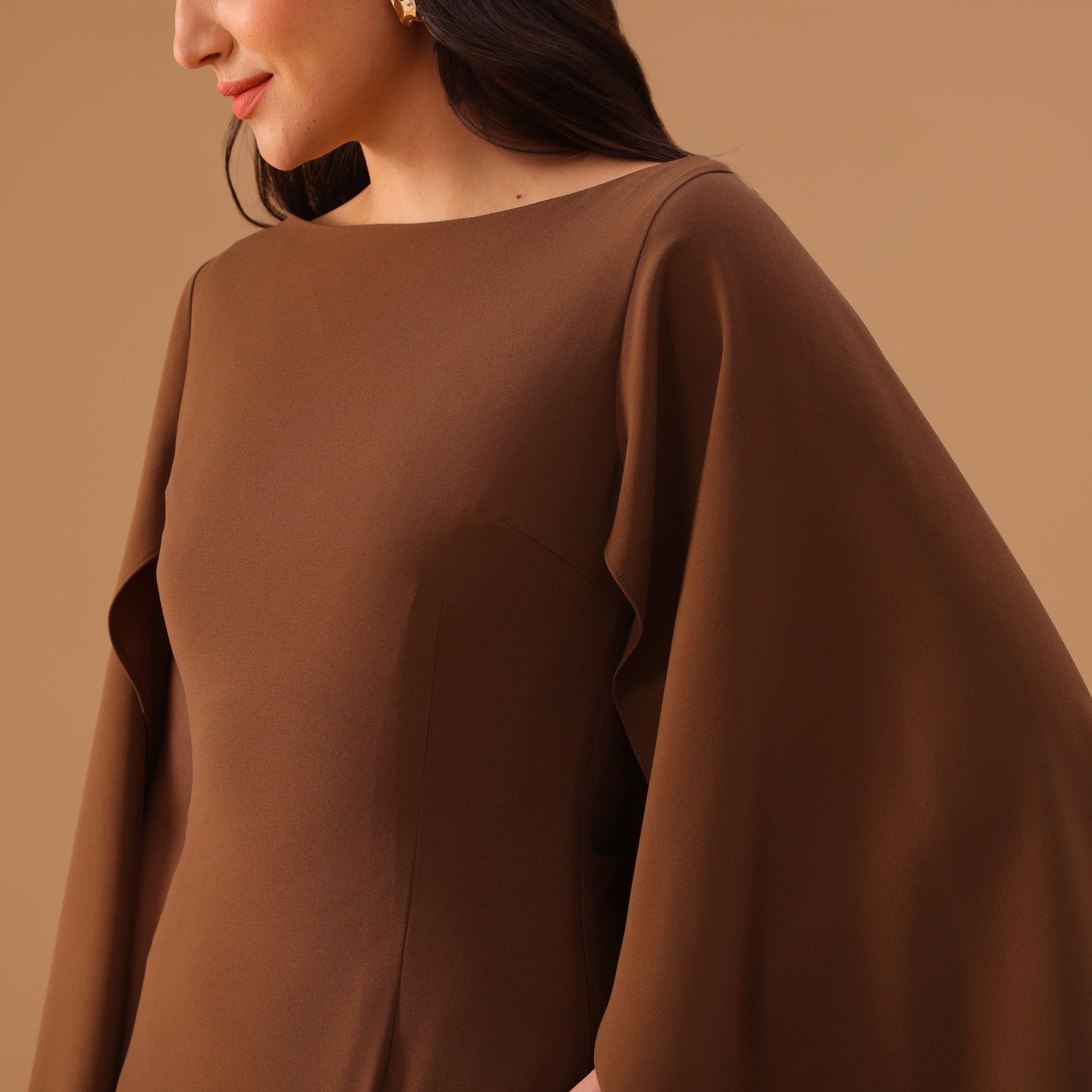 Brown Crepe Kaftan with Round Wide Neck - shopaleena