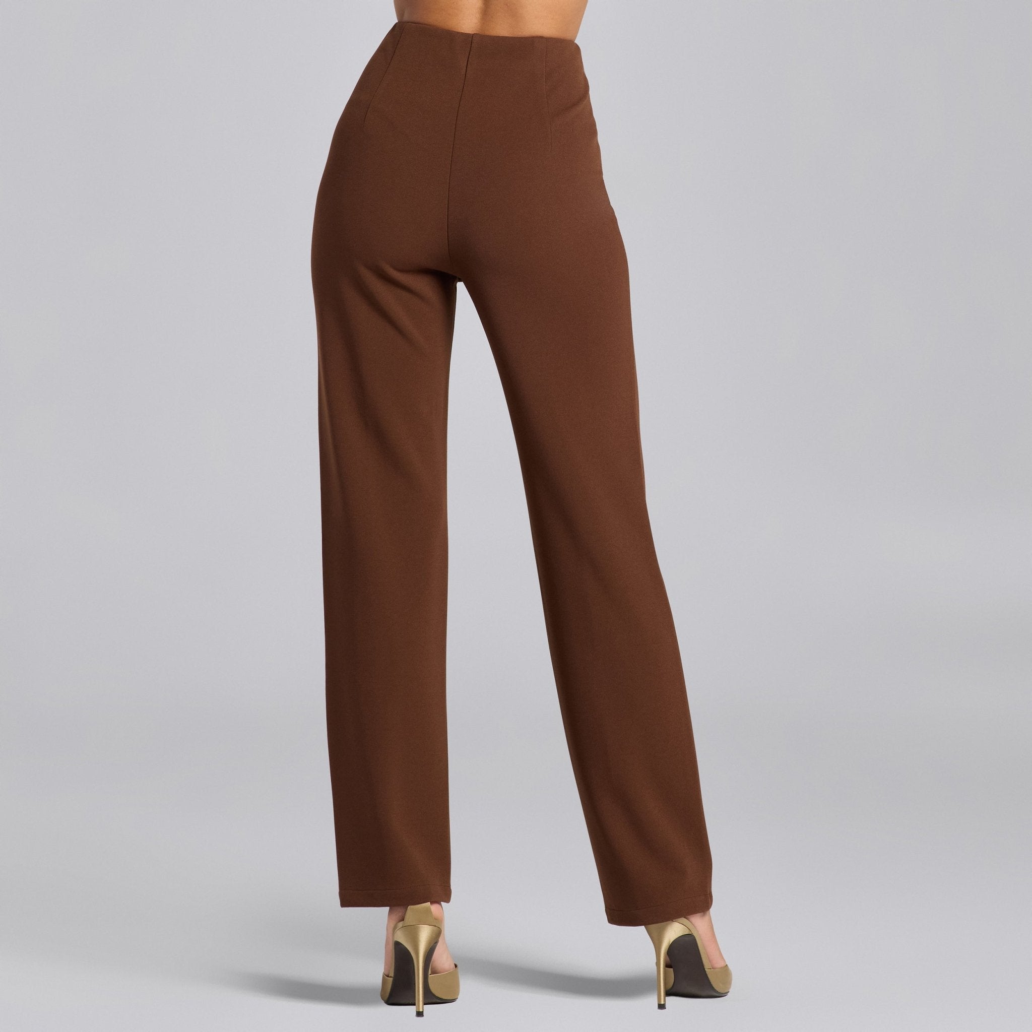 Brown Crepe V - Neck Blazer and High Waist Pants Set - shopaleena