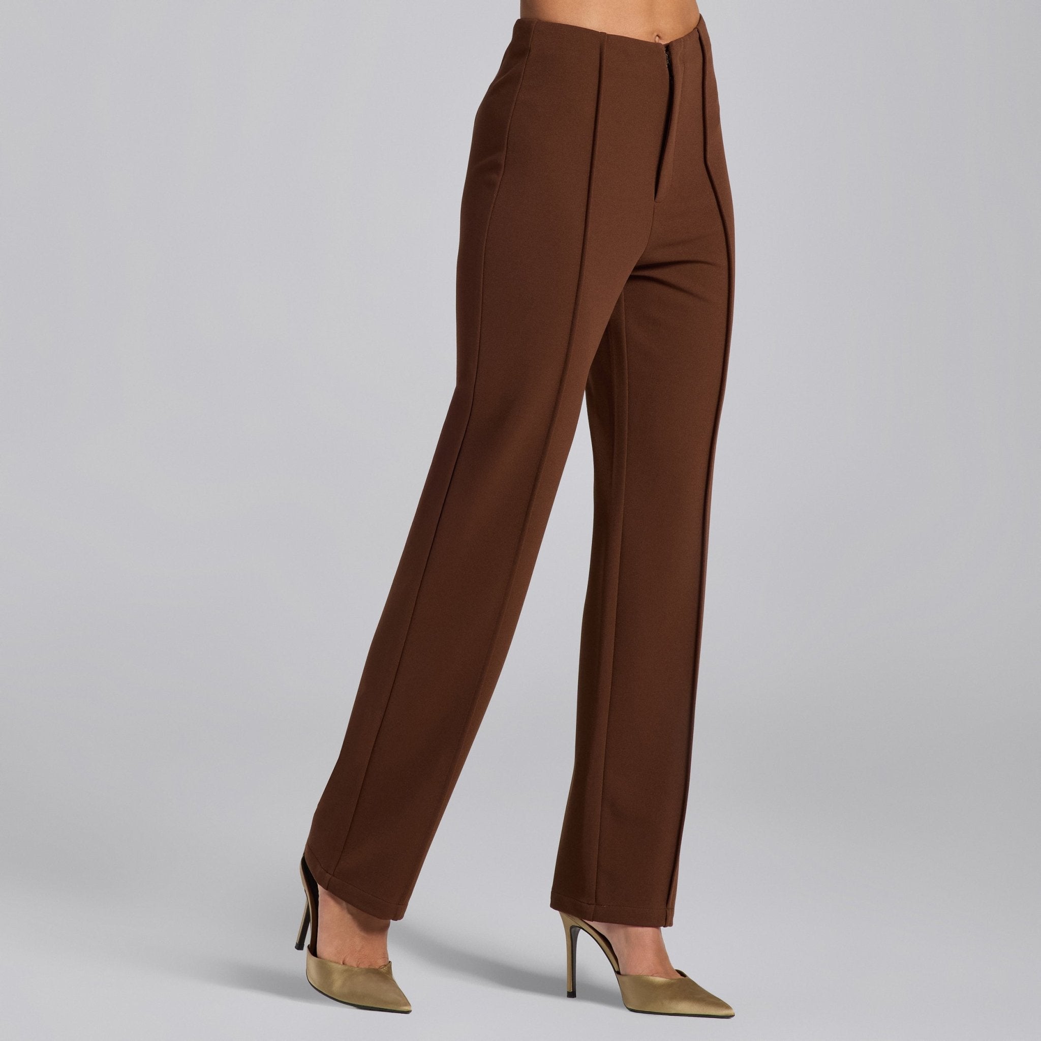 Brown Crepe V - Neck Blazer and High Waist Pants Set - shopaleena