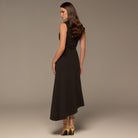 Brown Draped Asymmetric Crepe Dress - shopaleena