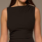 Brown Draped Asymmetric Crepe Dress - shopaleena