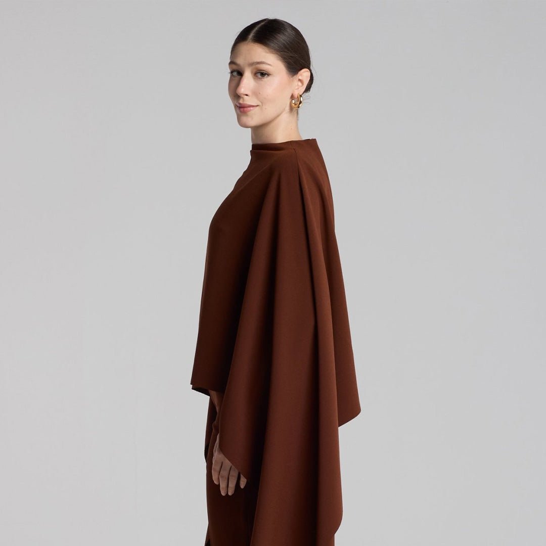 Brown Draped Cape Crepe Top - shopaleena