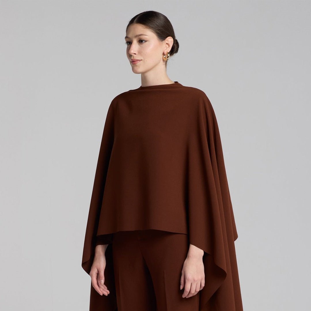 Brown Draped Cape Crepe Top - shopaleena